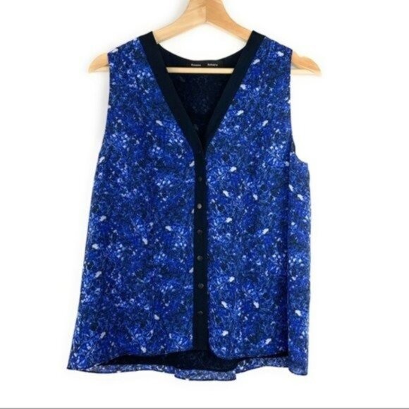 Proenza Schouler Silk Snap Front Sleeveless Blouse Blue and Black - Picture 2 of 7